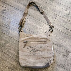 Myra Bag Canvas Shoulder Bag 100% Cotton and Leather Accents Boulangerie